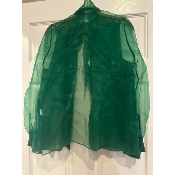 Women's ZARA Green Organza Bow Blouse M - Picture 3 of 4